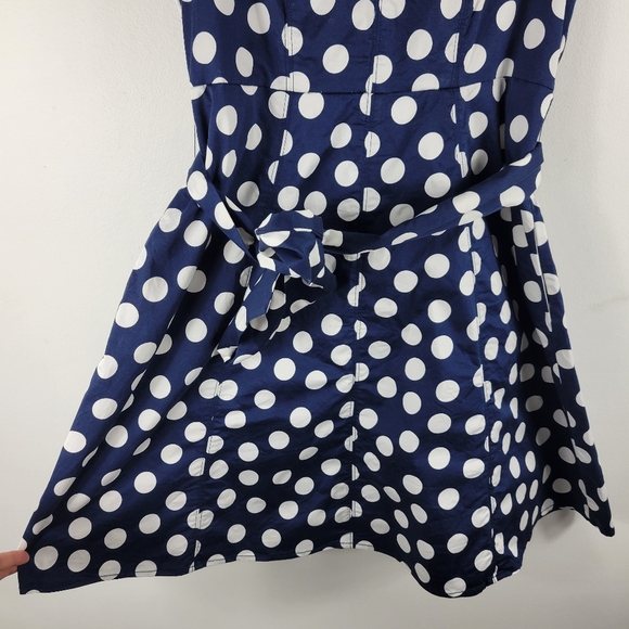 Boden Poplin Polka Dot Sleeveless Split Neck Belted Fit and Flare Midi Dress - Picture 7 of 14